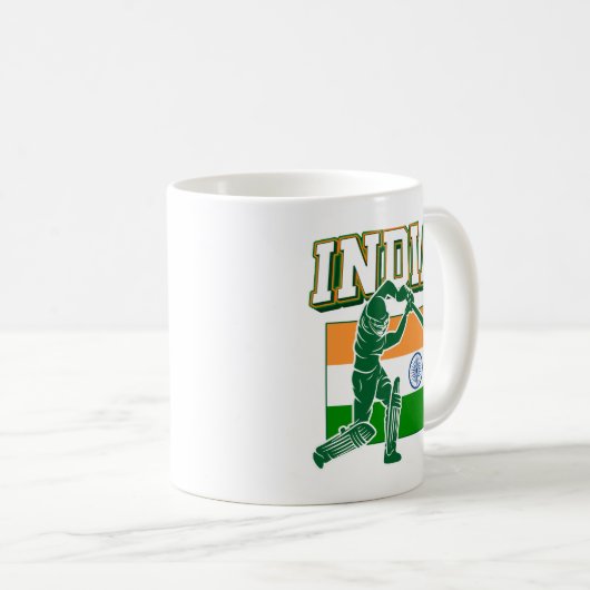 Mug Inde Cricket avec Drapeau Indien cadeau (Devant droit)