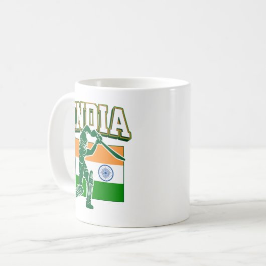 Mug Inde Cricket avec Drapeau Indien cadeau (Devant gauche)