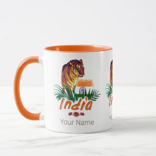 Mug Inde Tigre Vintage Avec Drapeau Retro Lotus Souven