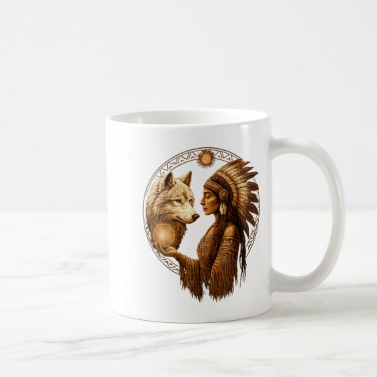 Mug Indian Native American Woman With White Wolf Vinta (Droite)