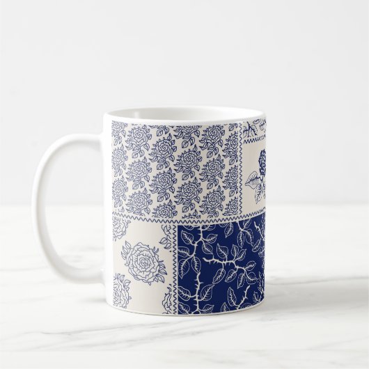 Mug Indigo Bleu Beige Floral Patchwork (Gauche)