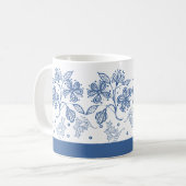 Mug Indigo bleu personnalisé sur la boue florale blanc (Devant gauche)