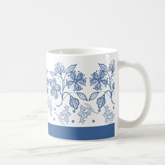 Mug Indigo bleu personnalisé sur la boue florale blanc (Droite)