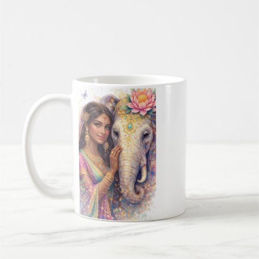 Mug Indischer Frühling - Porträt Frau mit Elefant (Gauche)