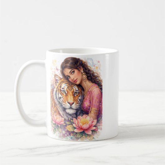 Mug Indischer Frühling - Porträt Frau mit Tiger (Gauche)