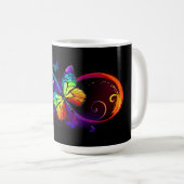 Mug Infini vibrant avec papillon arc-en-ciel sur noir  (Devant droit)