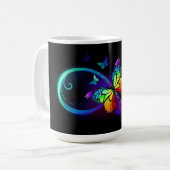 Mug Infini vibrant avec papillon arc-en-ciel sur noir  (Devant gauche)