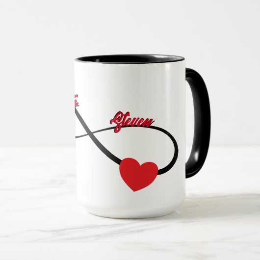 Mug Infinité personnalisée avec coeur (Devant droit)