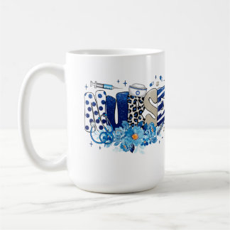 Mug Infirmière bleu audacieux motif animal, fleurs