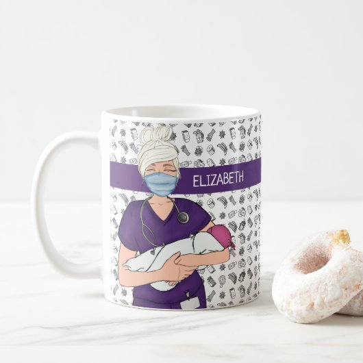 Mug Infirmière de naissance personnalisée OB/GYN (Avec donut)
