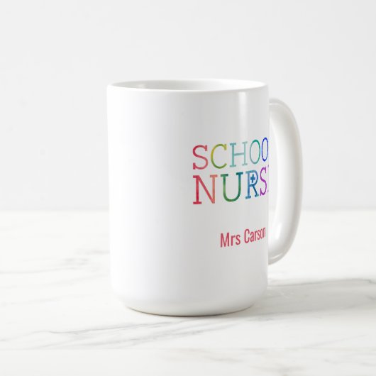 Mug Infirmière d'école de typographie d'arc-en-ciel (Devant droit)