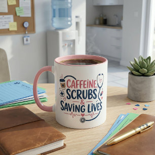 Mug Infirmière drôle caféine scrubs sauvant des vies s