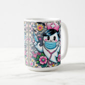 Mug Infirmière fantôme d'Halloween avec masque et seri (Devant droit)