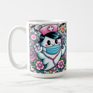 Mug Infirmière fantôme d'Halloween avec masque et seri