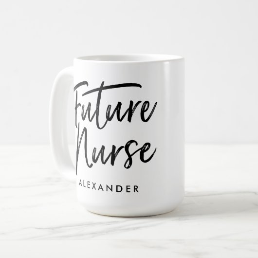 Mug Infirmière future manuscrite (Votre Nom) (Devant gauche)