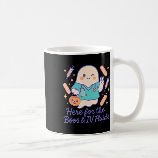 Mug Infirmière Halloween Ghost Ici Pour Les Boos Et Iv (Droite)