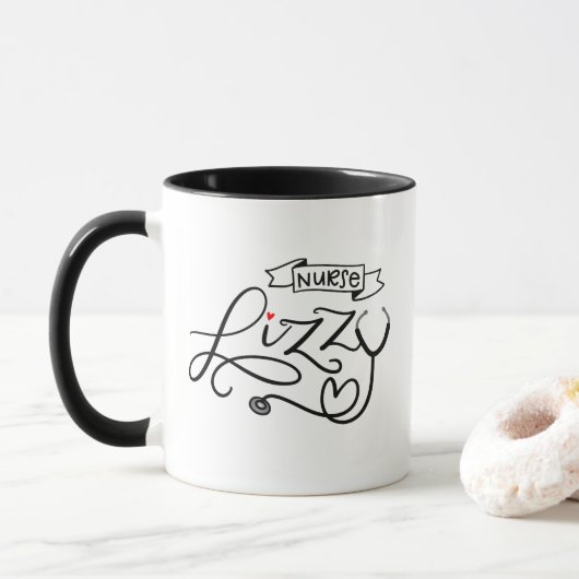 Mug Infirmière Lizzy, écorchée à la main (Avec donut)