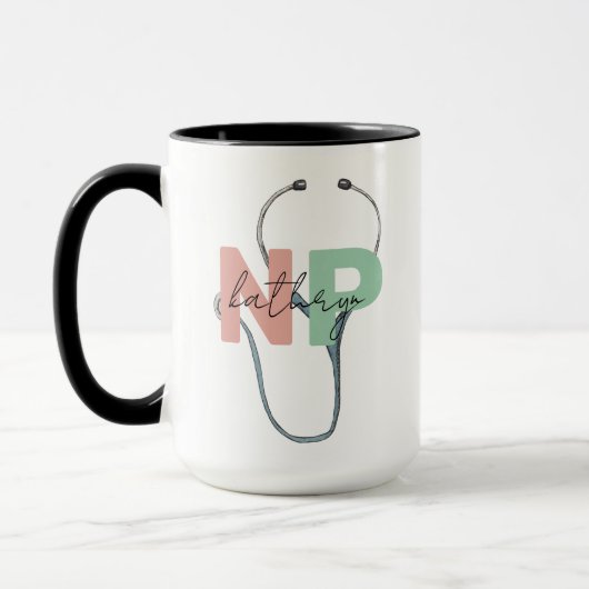Mug Infirmière personnalisée Praticien Rétro NP Nom Ca (Gauche)