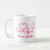 Mug Infirmière personnalisée rose Nom Stethoscope Coeu (Gauche)