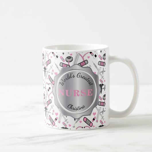 Mug Infirmière rose mignonne | Docteur EKG Caduceus No (Droite)
