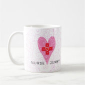 Mug Infirmière Rouge Coeurs Rose Personnalisé (Gauche)