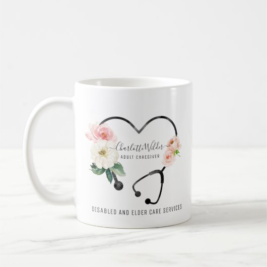 Mug Infirmière soignante Stethoscope floral (Gauche)