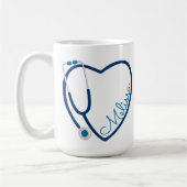 Mug Infirmière Stethoscope Coeur Bleu Café Amusant Val (Gauche)