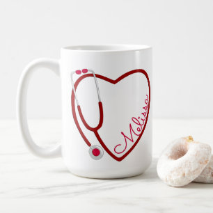 Mug Infirmière Stethoscope Coeur Café Rouge Fun Vale