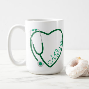 Mug Infirmière Stethoscope Coeur Café vert Amusant V