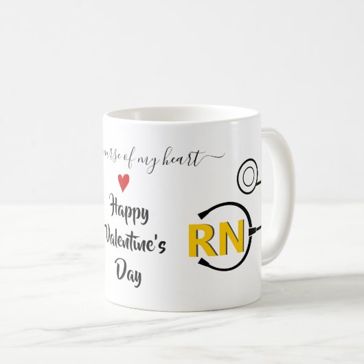 Mug Infirmière stéthoscope Valentines jour jaune RN (Devant droit)