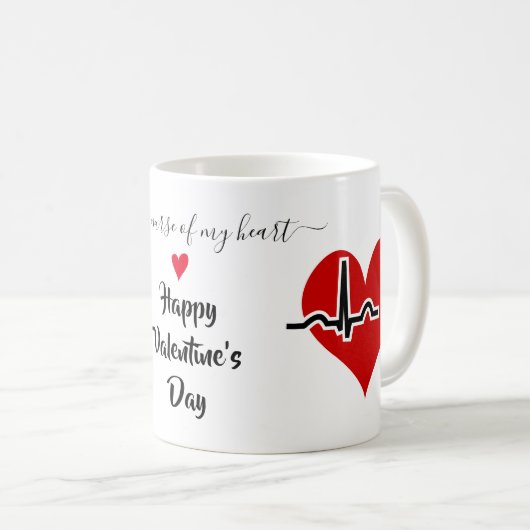 Mug Infirmière Valentines Jour pouls rouge (Devant droit)