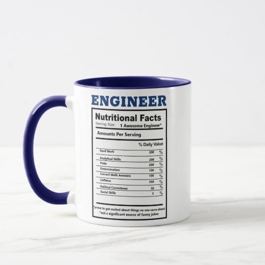 Mug Ingénieur Hipster Faits nutritionnels Blagues Pun  (Gauche)