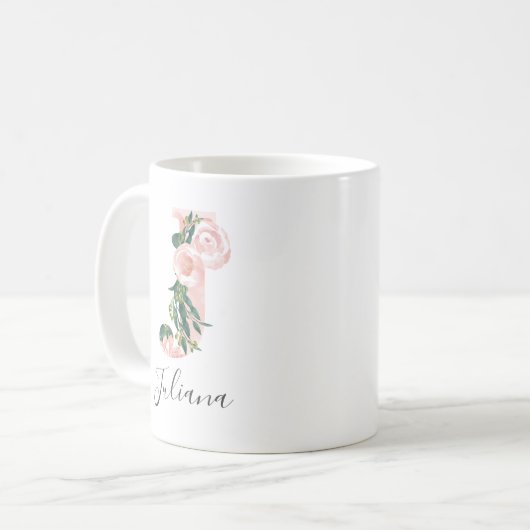 Mug Initial Aquarelle Florale - J (Devant gauche)