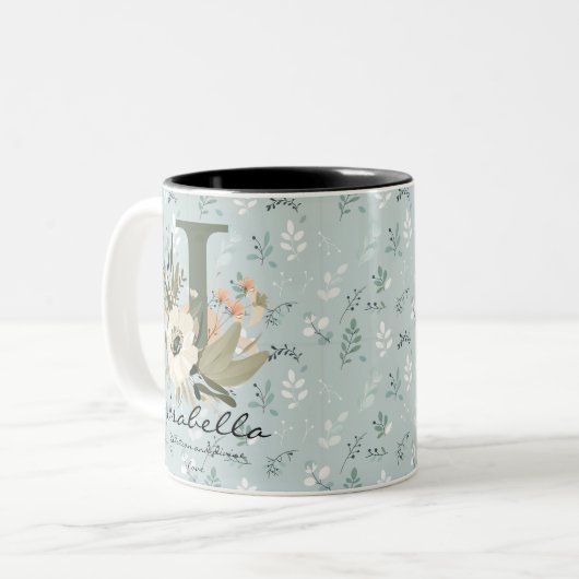 Mug initial boho chic floral inspiré pour Isabella (Devant gauche)