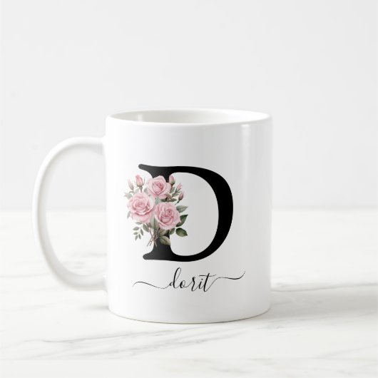 Mug Initial D Roses Roses Florales Fleurs Monogramme N (Gauche)