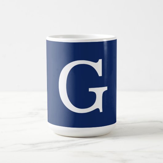 Mug Initial Letter Monogram Blue White Plain Simple (Centre)