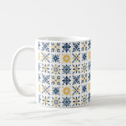 Mug Initial Mediterranean Floral Tile-Style Pattern  (Gauche)