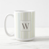 Mug Initial Neutral Dusty Blue Stripe Rustic Farmhouse (Gauche)