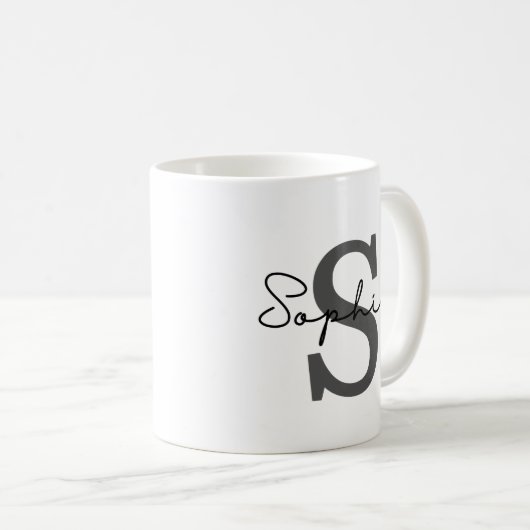 Mug initial personnalisé, initiale subtile et nom (Devant droit)