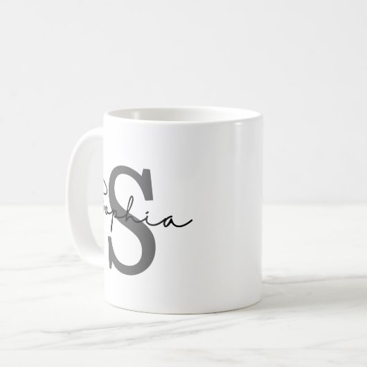 Mug initial personnalisé, initiale subtile et nom (Devant gauche)
