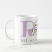Mug Initial Plus Nom avec Fleurs. Design floral (Gauche)