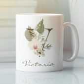 Mug Initial V Boho Floral Orchid Greenery Custom