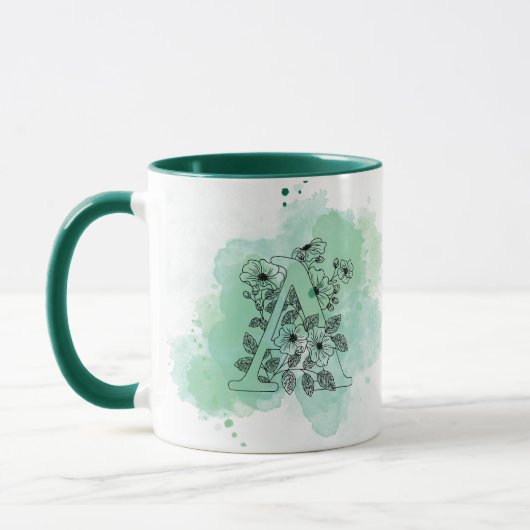 Mug Initiale A Aquarelle Monogramme Vert Botanique (Gauche)