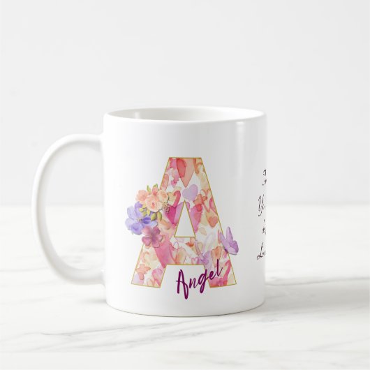 Mug Initiale A d'ange personnalisée avec motif de cœur (Gauche)
