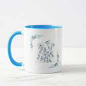 Mug Initiale "A" Monogramme Bleu Calme Café Floral (Gauche)