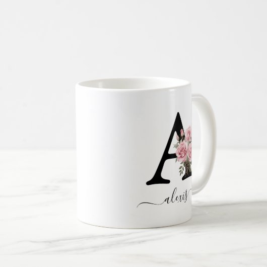 Mug Initiale A Rose Roses Florales Fleurs Nom Monogram (Devant droit)