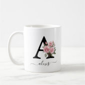 Mug Initiale A Rose Roses Florales Fleurs Nom Monogram (Gauche)