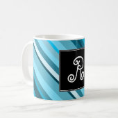 Mug Initiale + Bleu Océan-Inspiré/Teal/rayures d'Aqua (Devant gauche)