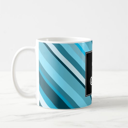 Mug Initiale + Bleu Océan-Inspiré/Teal/rayures d'Aqua (Gauche)
