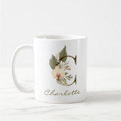 Mug Initiale C Boho Floral Orchid Green Nom personnali (Gauche)